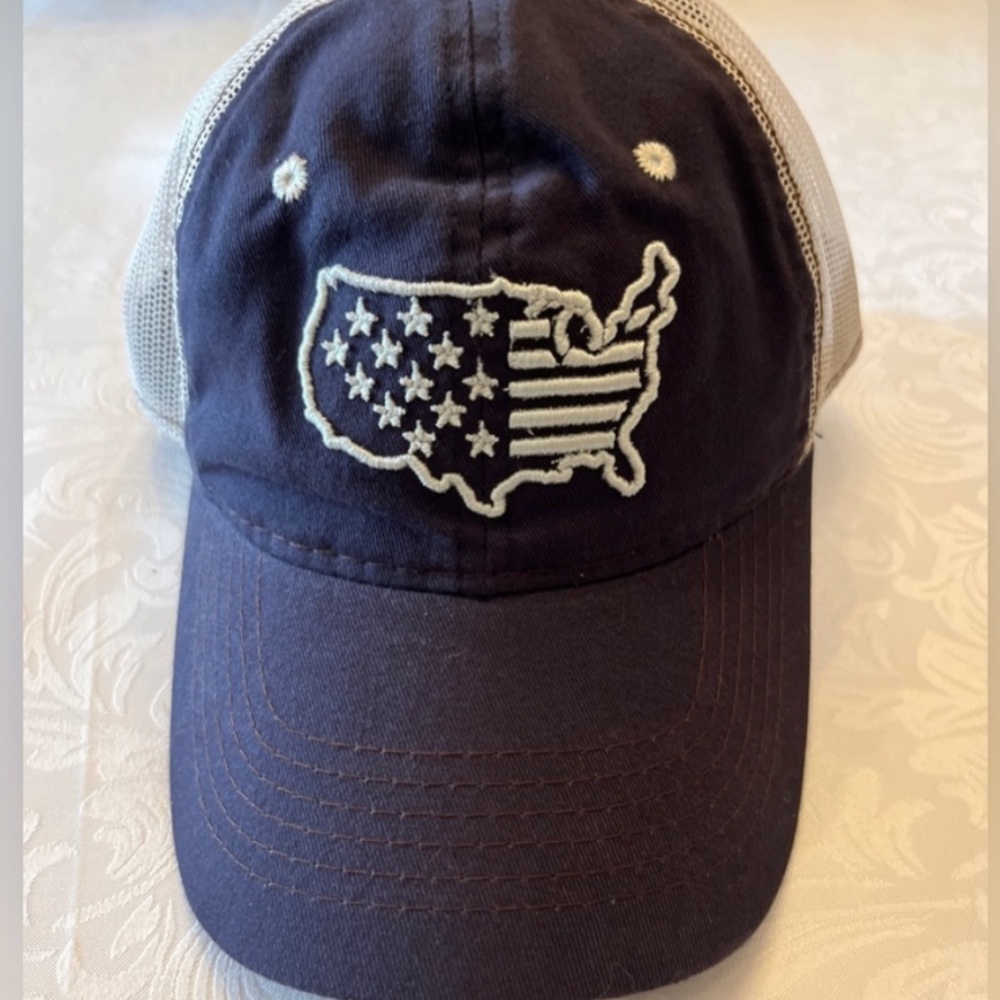 Map USA Hat Cap Snap Back Adjustable Blue White EUC